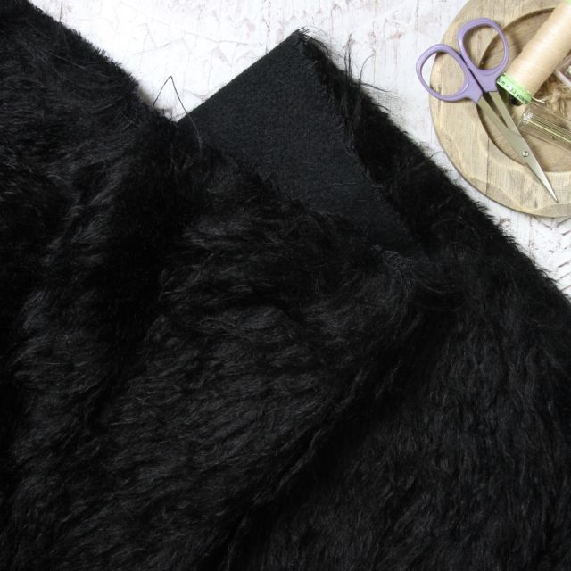 Very Long Wavy Jet Black Mohair